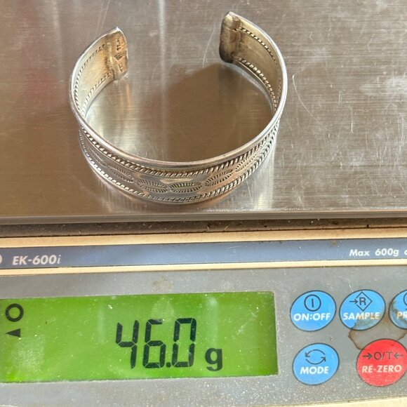 VTG Solid Sterling Silver 925 Etched Textured Open Cuff Bracelet Size 7.5" Fit - Picture 13 of 13